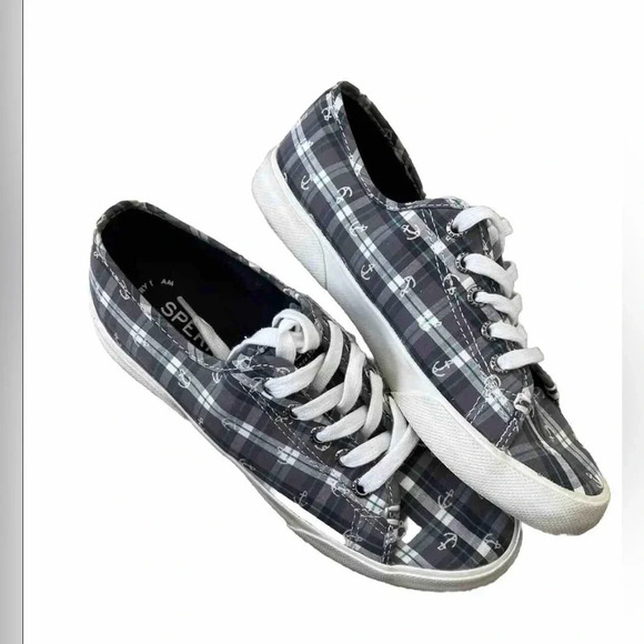 Sperry Sneaker Top-Sider Pier View Women’s Size 7 Anchor Gray Plaid Nautical - Picture 2 of 7